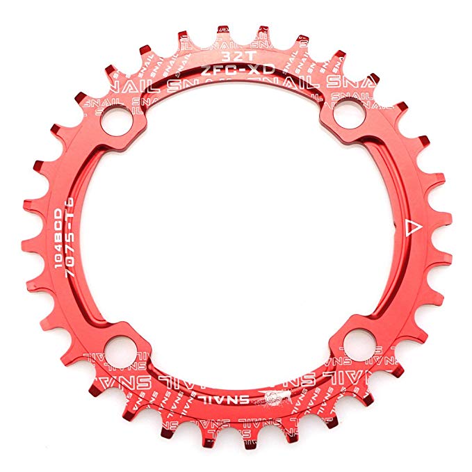 Narrow Wide Chainring 104BCD 32T 34T 36T 38T CYSKY 4 Bolts Bike Single Chainring for 9 10 11 Speed, Perfect for Road Bike Mountain Bike BMX MTB Fixie Track Fixed-Gear Bicycle (Round, Red)