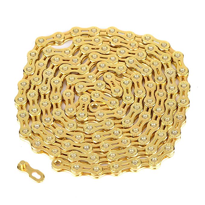 11 Speed Bicycle Chain - Ultralight Hollow-out Gold MTB Road Bike Chain 116 Links Replacement Parts for Fixed Gear Road Bikes Bicycles