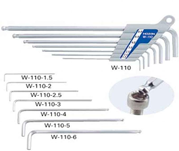 HOZAN W-110 Ball Head Hex Wrench Set, 7 Pieces : 1.5, 2, 2.5, 3, 4, 5, and 6mm