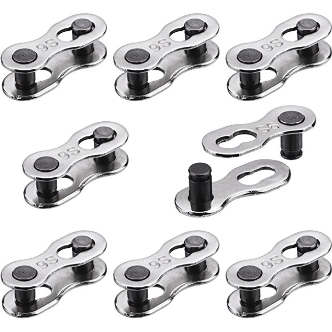 Hotop 8 Pairs Bicycle Missing Link for 6, 7, 8, 9, 10 Speed Chain, Silver, Reusable