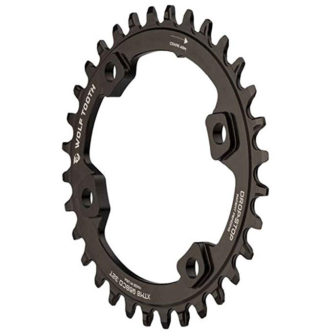 Wolf Tooth Components Drop-Stop Elliptical Chainring: 30T x 96 Asymmetrical BCD, For Shimano XT M8000 Cranks, Black