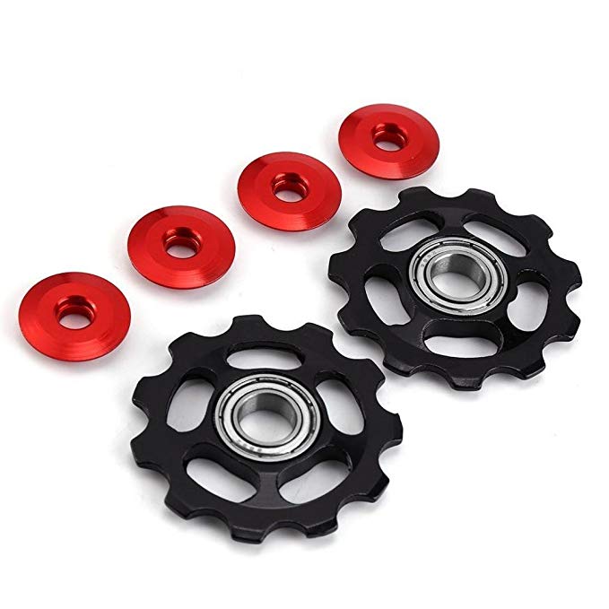 Tloowy 2pcs MTB 11T Bike Road Bicycle Rear Derailleur Ceramic Bearing Pulley Jockey Wheel